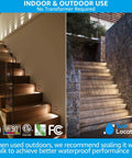 Indoor outdoor view of 3CCT LED step lights for indoor outdoor use 120V 277V dimmable vertical stair lights 150LM 2.5W zinc alloy