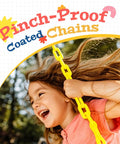 Child swinging on Heavy Duty Kids Swing Seat With 66 Inch Rust Resistant Chains And Secure Quick Links For Swing Set Replacement