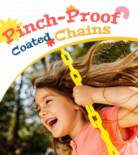 Child swinging on Heavy Duty Kids Swing Seat With 66 Inch Rust Resistant Chains And Secure Quick Links For Swing Set Replacement
