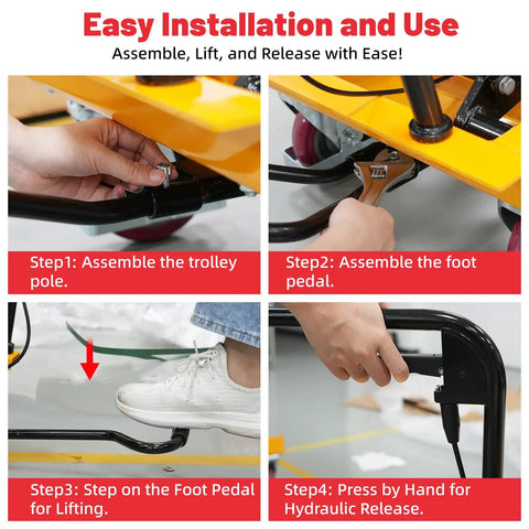 Instructions for installing and using Heavy Duty Hydraulic Lift Cart With 330Lb Capacity, 49.6 Inch Max Lift Height, Single Scissor Lift Table