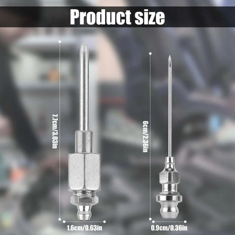 Grease Needle Gun Nozzle Kit With Six Nozzles And One Dispenser Hardened Steel Grease Injector Tool sizes displayed