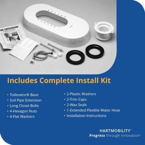 3.5 Inch High Toilet Riser Base For Handicap And Elderly install kit with washers, bolts, and seals, 500 pound capacity
