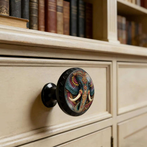 Dope Elephant Ganesha Inspired Cabinet Knobs 4 Pack Acrylic Round Drawer Pulls on Wooden Dresser
