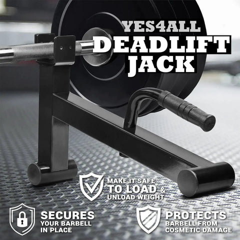 Beefy Heavy Duty Deadlift Jack Barbell Stand For Easy Plate Loading And Unloading, sturdy black finish, side view
