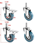 Top Notch Silent Swivel Caster Wheels With Bulletproof Locking Brake Set Of Four Threaded Stem M10 To M12 2.5in and 3in sizes shown.