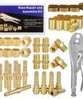 All-In-One Welding Hose Repair Kit With 49 Brass Fittings And Crimper Quick-Connect Barbed Assembly For 3/16 To 1/4 Inch ID Hoses