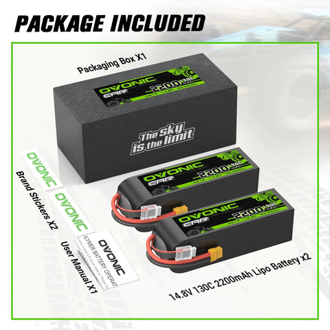 4S 2200mAh 14.8V 130C LiPo RC Battery With XT60 Connector Soft Case and packaging box, includes manual and stickers