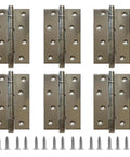 Six Pack 3.5 X 2.4 Inch 304 Stainless Steel Silver Silent Bearing Door Hinges Smooth Operator Design with mounting screws.