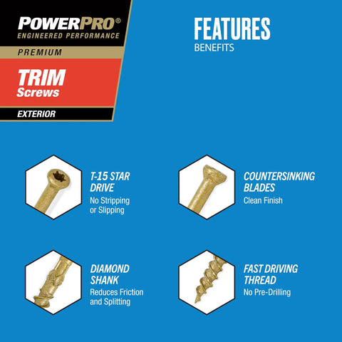 Features of Beefy Exterior Wood Screws Set For Decking And Outdoor Projects, Size Eight By Two And A Half Inch, All Purpose Bronze Decking Screws, Self Starting Tip For Faster Drive, T25 Star Bit Included, Bulk 2500 Pieces