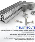 Drop In M5 30 mm T Slot Bolts With Hammer Head And Hex Nut Flange For 20 Series Aluminum Extrusion, carbon steel, nickel plated.