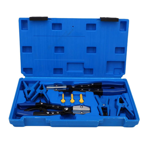 Get Your Garage Boss Ready With This Kickass Metal Rubber Fuel Line Clamp Pliers Set Featuring Eight And Ten Inch Automotive Hose Stopper Tools For Leaking Pipe Fixes That Stop Water In Their Tracks Without Missing A Beat, open case with tools
