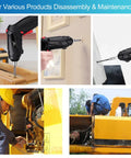 8 In 1 Electric Screwdriver And Cordless Drill With Adjustable Grip And Forward Reverse Toggle For No Sweat Tightening And Rapid Repair Sessions 3.6V Weekend Warrior Tool Set in use for various disassembly tasks.
