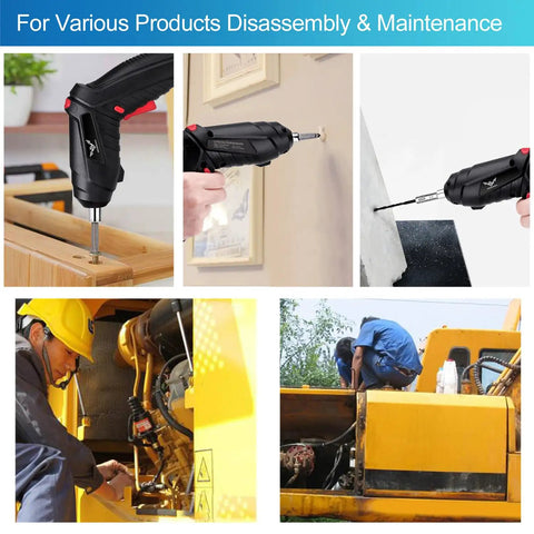 8 In 1 Electric Screwdriver And Cordless Drill With Adjustable Grip And Forward Reverse Toggle For No Sweat Tightening And Rapid Repair Sessions 3.6V Weekend Warrior Tool Set in use for various disassembly tasks.
