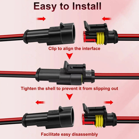 2 Pin Waterproof Electrical Connector Set For 16 AWG Wires IP65 Rubber Sealed Car Truck Boat Motorcycle Connectors installation steps
