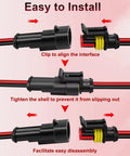 Waterproof 2 Pin Electrical Connector Kit For Cars, Trucks, Boats And Motorcycles showing assembly steps and clip alignment