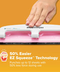 Hand using InCOURAGE 12 Reduced Effort 3 Hole Punch For Office And School Use No Fuss Punching Up To 12 Sheets With EZ Squeeze Technology