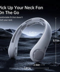 Portable Neck Fan With 5 Speed Settings Hands Free Wearable Bladeless Personal Cooling Fan dimensions on display