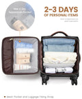 Underseat Carry On Luggage With Wheels 16 Inch Softside Spinner 18 By 14 By 8 Inches Travel Bag With TSA Lock displaying interior compartments