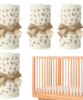 4 Piece Bed Rail Covers For Teething With Breathable Cotton Gauze Teething Guard Set displayed with crib