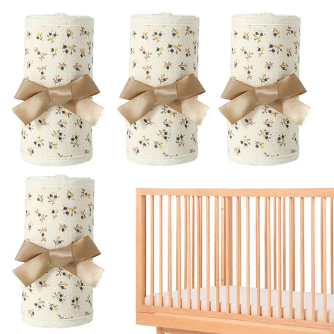 4 Piece Bed Rail Covers For Teething With Breathable Cotton Gauze Teething Guard Set displayed with crib