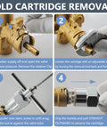Step-by-step guide on removing cartridge using Cartridge Kit For One Handle PosiTemp Shower And Tub Faucets With Brass Core