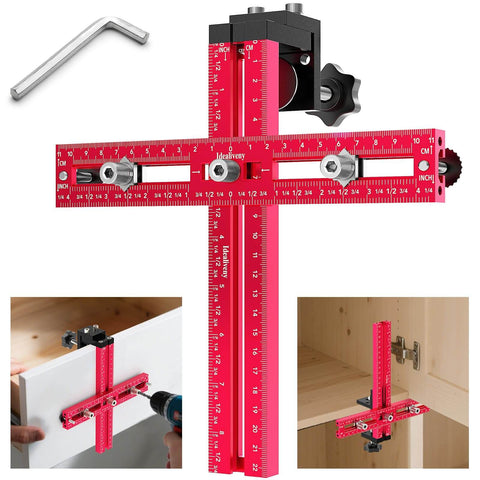Adjustable Cabinet Hardware Jig For Precise Hole Alignment In Knobs And Handles DIY Cabinet Install Drill Guide Template Spacing From 2.5 Inch To 7.5 Inch Aluminum Body Built To Last And Easy To Use For Quick Boss Level Accuracy, shown with Allen wrench