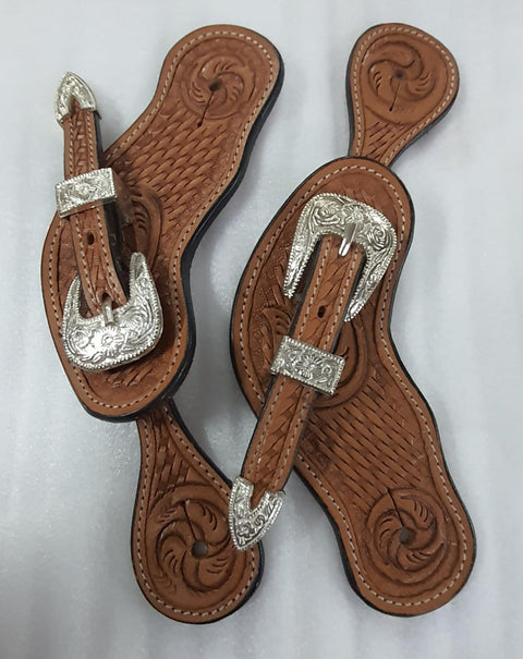 Leather Spur Straps For Horse Riders Western Set Of 2 Single Tooled Boots Equipment For Men And Women Brown Durable Tack That Keeps Spurs Secure And Comfortable During Ride