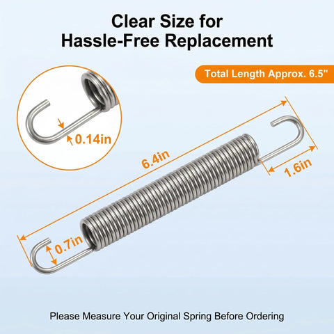 Top Notch Heavy Duty Stainless Steel Replacement Recliner Tension Springs Fix Your Saggy Sofa Mechanism With Buttery Smooth Tilt Lock And Return Action Rock Solid Couch Upgrade For Home Theater Setup Two Pack Six Point Five Inch, measuring 6.5 inches.