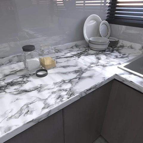 Black And White Marble Peel And Stick Wallpaper For Kitchen Counters And Backsplashes No Glue Needed Self Adhesive Waterproof Vinyl