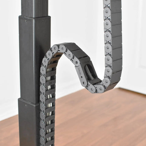 Flexible Under Desk Cable Raceway for Sit Stand Desks, Sleek S Shaped Channel, black, showing smooth bend radius and movement.