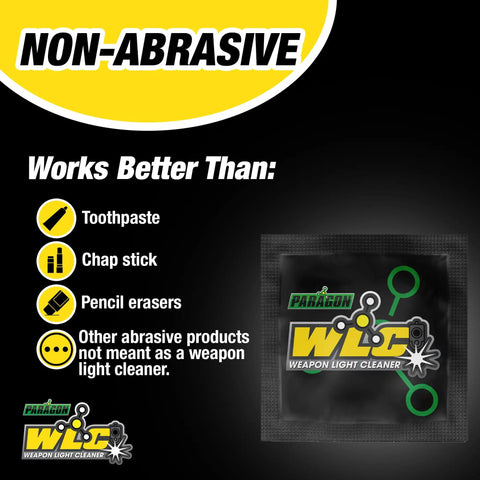 Weapon Light Cleaner Wipes 10 Pack For Tactical Rail Mounted Flashlights And Gun Lights Pro Grade Removes Carbon Buildup And Restores Full Light Output Non Abrasive Safe On Lenses And Optics, package front