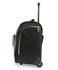 Side view of Underseat Carry On Luggage With Wheels, Compact Croc Black Travel Bag For Planes, showing trolley handle and wheels.