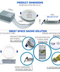 Diagram showing Four Inch LED Recessed Downlight With Junction Box 3000K Soft White 10.5W 920 Lumens Dimmable Can Killer Ceiling Light features