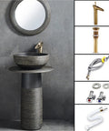 Unbeatable Heavy Duty Ceramic Vessel Sink Combo With Sturdy Pedestal Base And Quick Faucet Drain Setup Kit For Indoor Outdoor Baths with faucet and accessories.