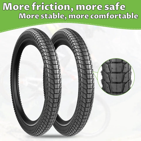 2 Pack 20 Inch Bike Tires Set With 20x2.1 And 20x2.0 Inner Tube Options, Foldable Replacement Tires For 20 Inch Bicycles