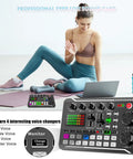 Pro Audio Mixer With F988 Live Sound Card And DSP Dual Chips, Bluetooth Ready, DJ Effects And Voice Changer on desk