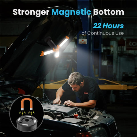 Mechanic using Rechargeable Outdoor Camping Light With Remote And Detachable Tripod Up To 6 Ft, 3 LED Lamp Heads, in garage