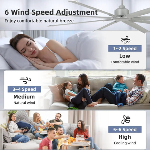 96 Inch Large Industrial Ceiling Fan With DC Motor And Remote Control for varying wind speeds in household settings.