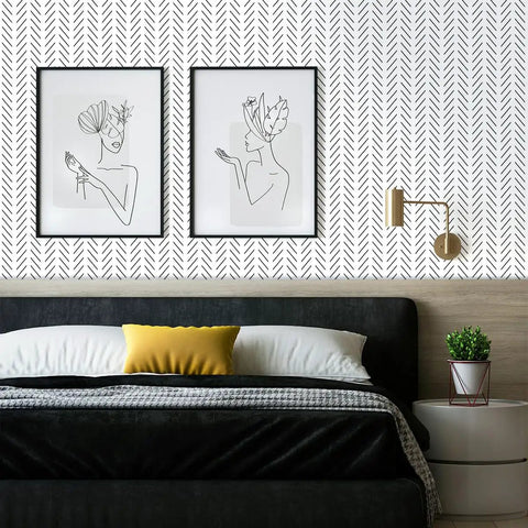 Black And White Peel And Stick Wallpaper Herringbone Geometric Self Adhesive Backsplash For Bathrooms And Walls Dope Look in bedroom