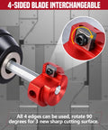 PVC Pipe Reamer Kit For Sch 40 CPVC ABS, lightweight aluminum fitting saver, close-up of 4-sided interchangeable blade.