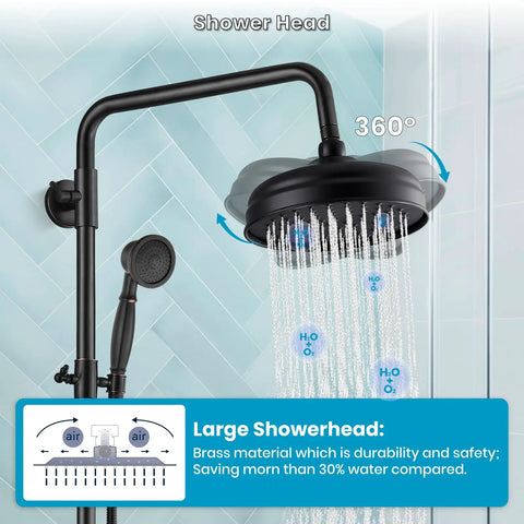 Exposed Wall Mount Shower Faucet Set With 8 Inch Rain Showerhead Brass Handheld Spray Double Cross Handles Oil Rubbed Bronze Finish