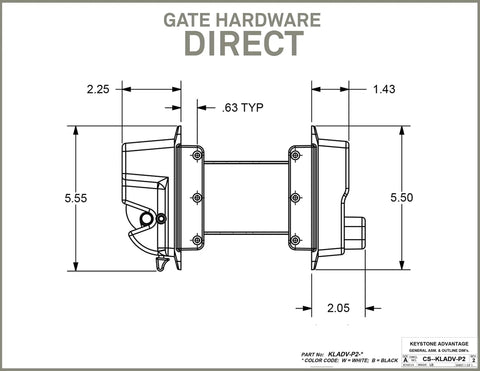 Heavy Duty Black Zinc Diecast Metal Gravity Latch With Key Lock And Keyed Alike Design dimensions schematic drawing.