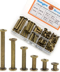 Heavy Duty Bronze Chicago Screws And Binding Posts For Scrapbook Albums Leather Crafting Assorted M5 Lengths Knockout Hardware Kit assortment in box.
