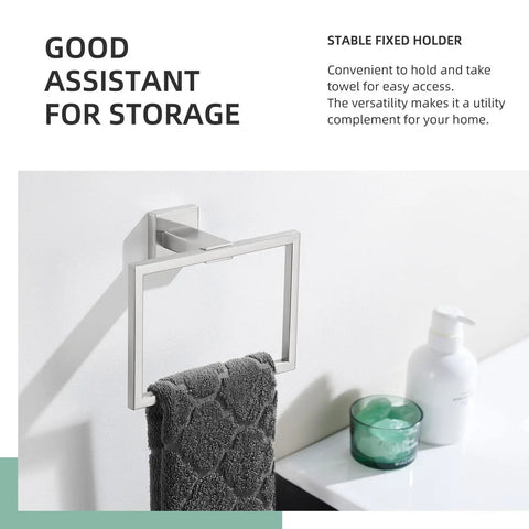 Simple Hand Towel Holder In Brushed Nickel Made From SUS 304 Stainless Steel Square Bathroom Towel Ring For Wall Mount 7.09 Inches