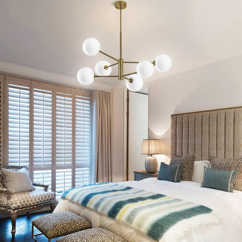 Globe Chandelier 6 Lights Dope Modern Gold Finish With Glass Globe Shades Sputnik Style Mid Century Pendant Lighting in bedroom