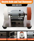 Heavy Duty Mini Benchtop Sander And Electric Spindle Grinder Featuring Ultra Quiet Brushless Motor And Adjustable Speed For No Sweat Woodworking Plus Killer Knife Crafting Projects, side view showing motor and grinding wheels.