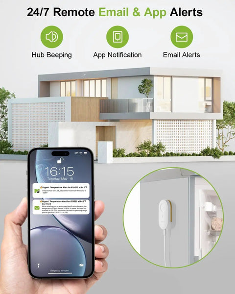 Fridge And Freezer Temperature Monitor With Flat Probe And App Alerts BLE Addon For Your Smart Hub System, phone alert display