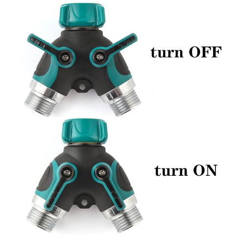 Two Way No Fuss Heavy Duty Garden Hose Splitter Y Valve With High Flow For Consistent Water Pressure And Ergonomic Rubber Handles For Easy On Off Control In Lawn And Garden Outdoor Watering, zinc alloy