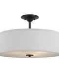 Graphite Three Light Semi Flush Ceiling Mount Fixture From Inspire Collection with linen shade, ideal for modern interiors