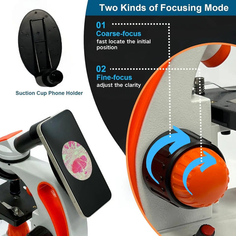 Metal Body Compound Microscope For Students With Dual LED Illumination 40X To 2000X Magnification focusing knobs detail
